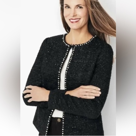 NWOT. RSVP by Talbots 18 Wool Blend Shimmer Boucle Tweed Jacket with Pearl Trim. - Picture 2 of 13